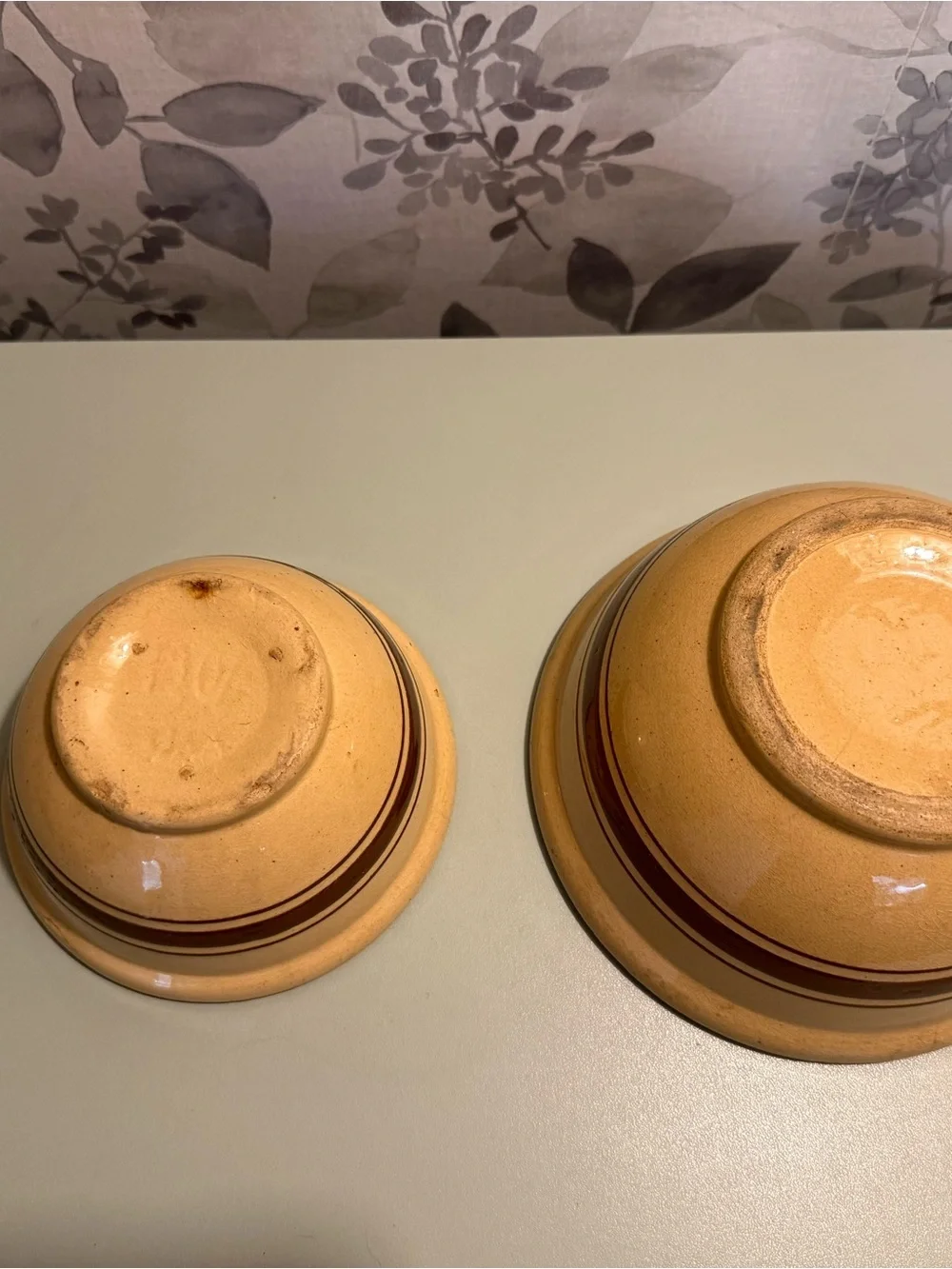 Yellowware Resting Bowls with Brown Stripe